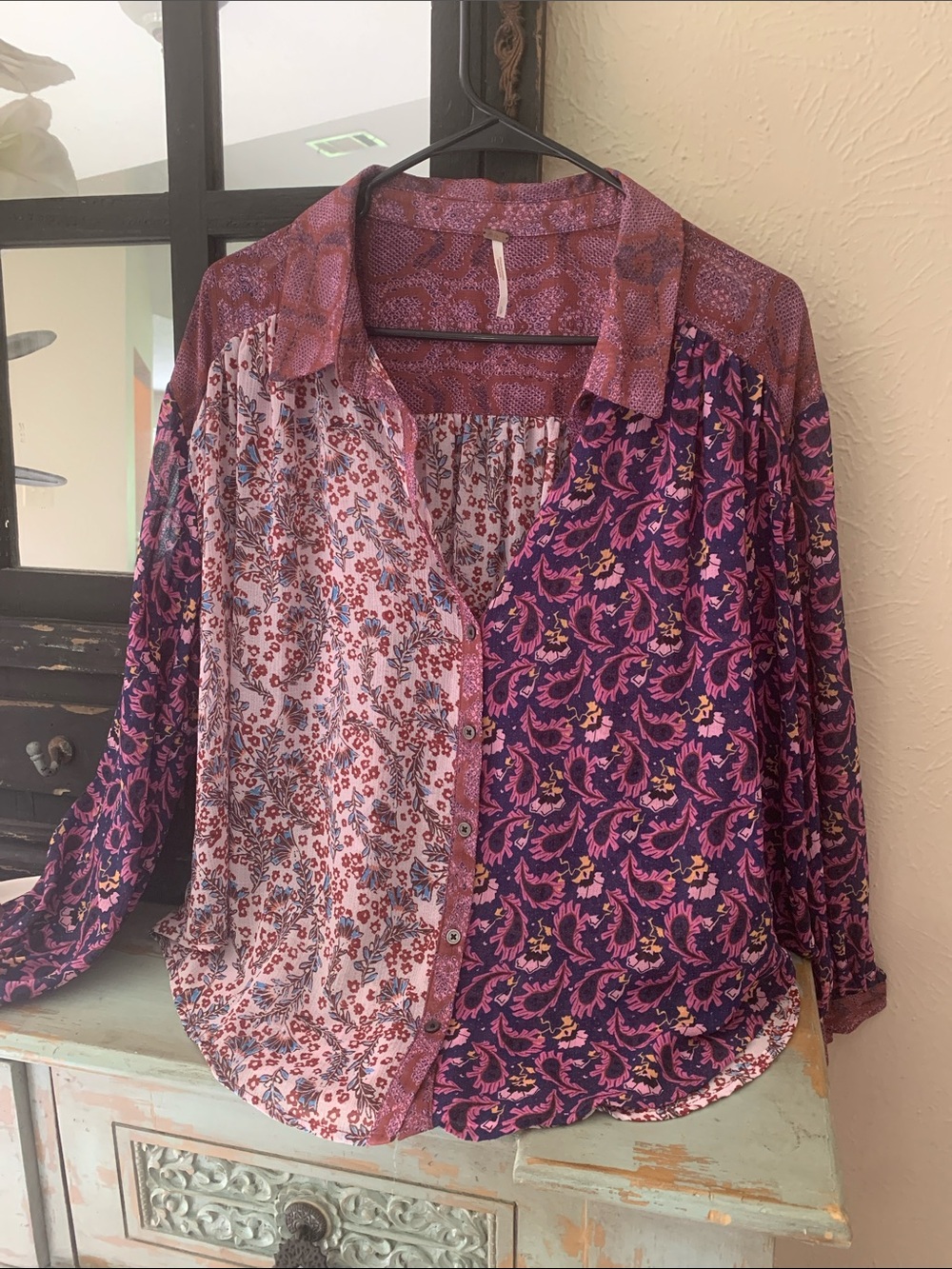Free People Mixed-Print sheer top